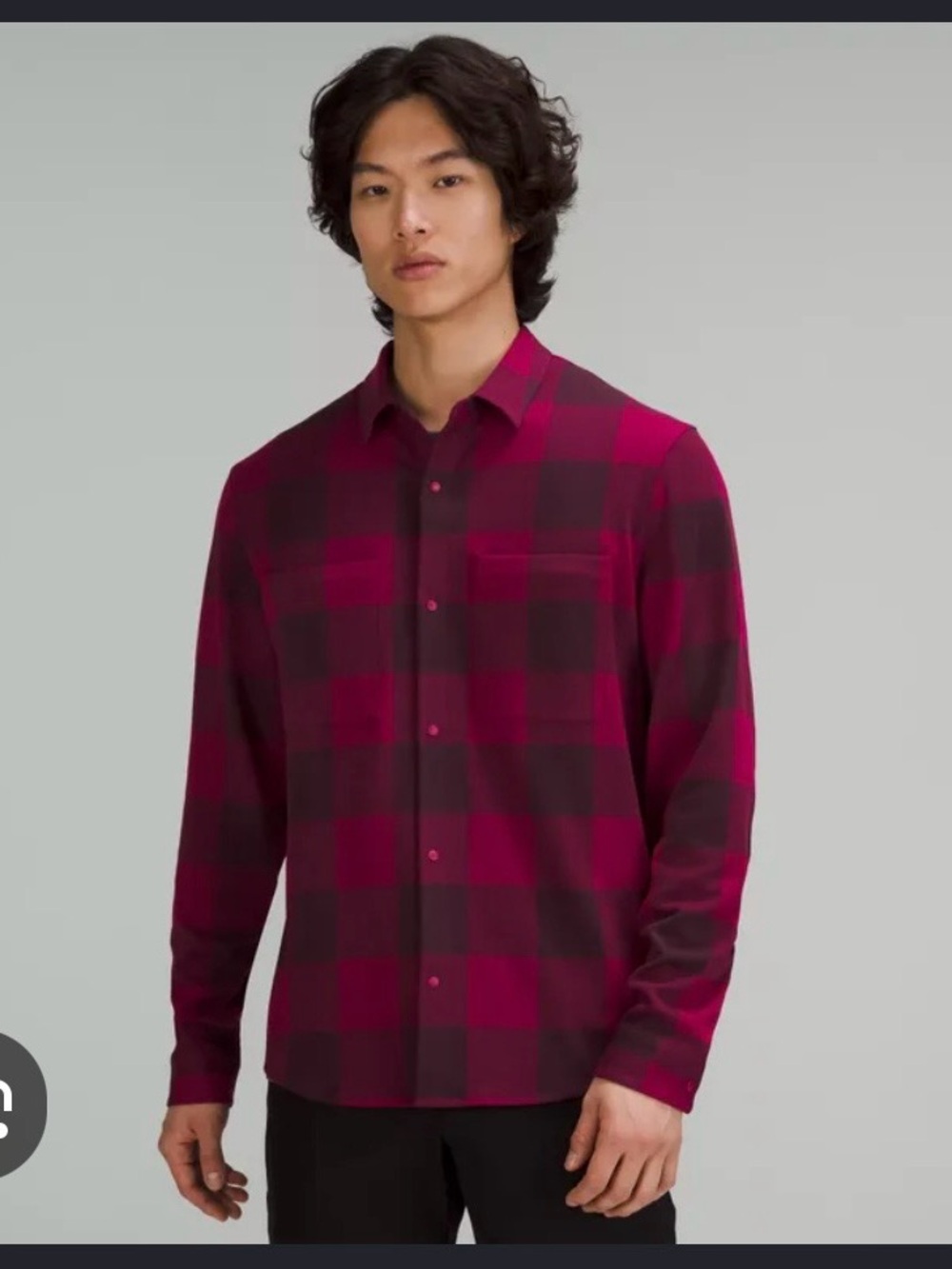 lululemon Soft Knit Overshirt Magenta and Black Plaid Button-Down